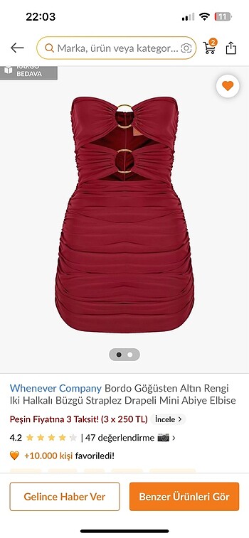 Whenever Company- Bordo Straplez mini elbise- kutusu ile birlikt