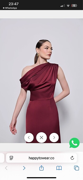 Happy to wear ALEXANDRA DRAPELİ MİDİ SATEN ELBİSE | VİŞNE