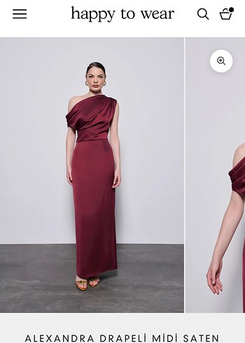 38 Beden bordo Renk Happy to wear ALEXANDRA DRAPELİ MİDİ SATEN ELBİSE | VİŞNE