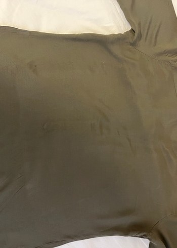 Düğmeli V Yaka Kadın Haki Gömlek - Görsel 7