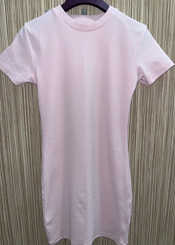Pembe Kısa Kollu Fitted Midi Elbise - Görsel 3