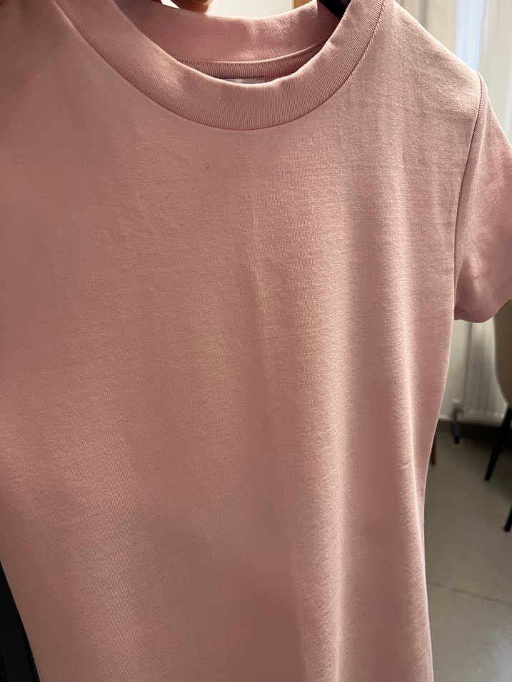 Pembe Kısa Kollu Fitted Midi Elbise - Görsel 5