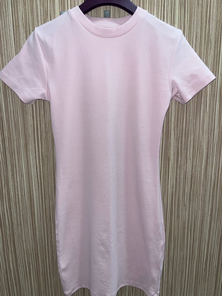 Pembe Kısa Kollu Fitted Midi Elbise - Görsel 3