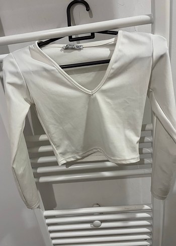 Siyah ve beyaz V Yaka Uzun Kollu Kadın Bluz - Görsel 6