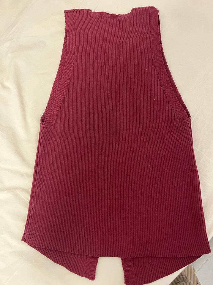 Bordo Düğmeli V Yaka Triko Kadın Yelek - Görsel 4