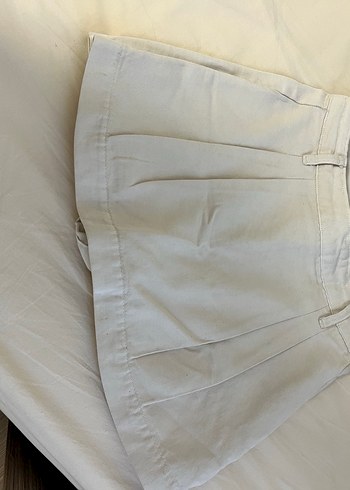 Bej Pilili Keten Midi şort etek - Görsel 2