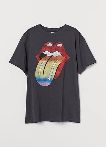 H&M Rolling Stones Baskılı Oversize Tişört 
