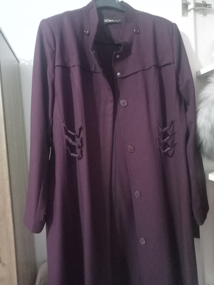 Düğmeli Uzun Gri Kadın Kaban - Görsel 2