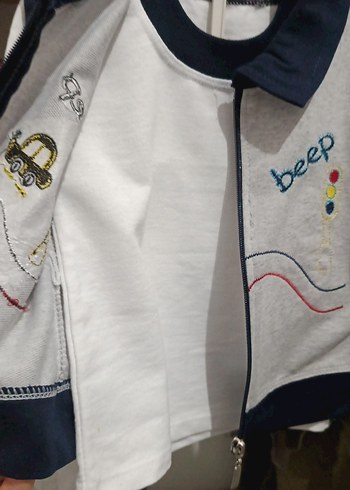 Gri Nakışlı Fermuarlı Erkek Çocuk Yelek - Görsel 2