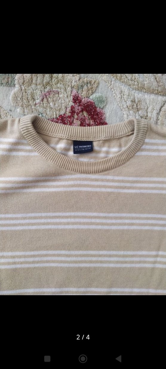 Bej Çizgili Triko çocuk Kazak - Görsel 2