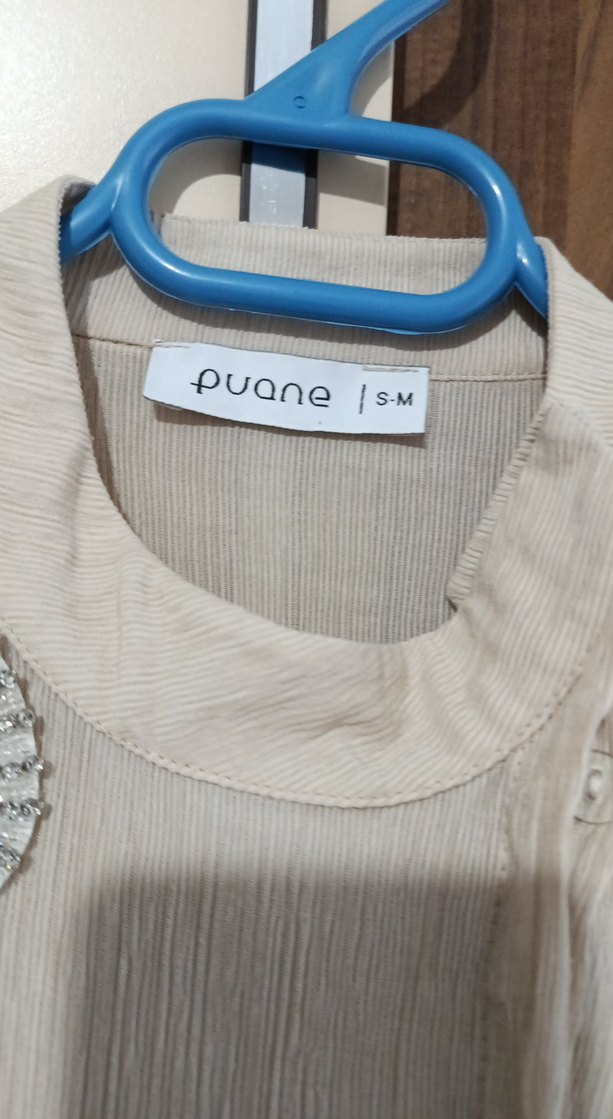 Bej Uzun Kollu Keten Kadın Gömlek - Görsel 3