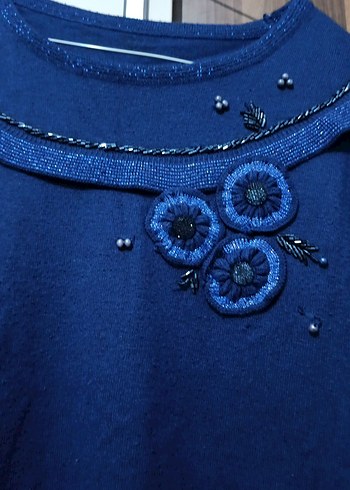 Kadın Lacivert Nakışlı Triko Kazak - Görsel 3