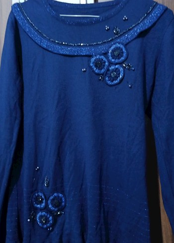 Kadın Lacivert Nakışlı Triko Kazak - Görsel 2