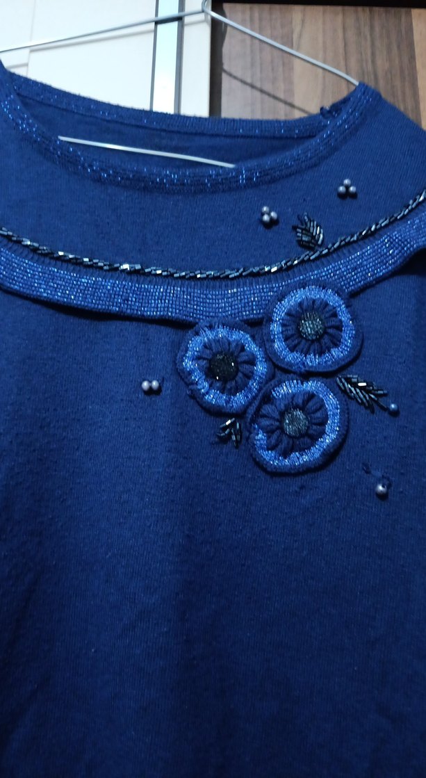 Kadın Lacivert Nakışlı Triko Kazak - Görsel 3