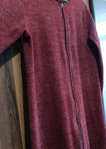 Bordo Fermuarlı Uzun Kadın Kaban - Görsel 5