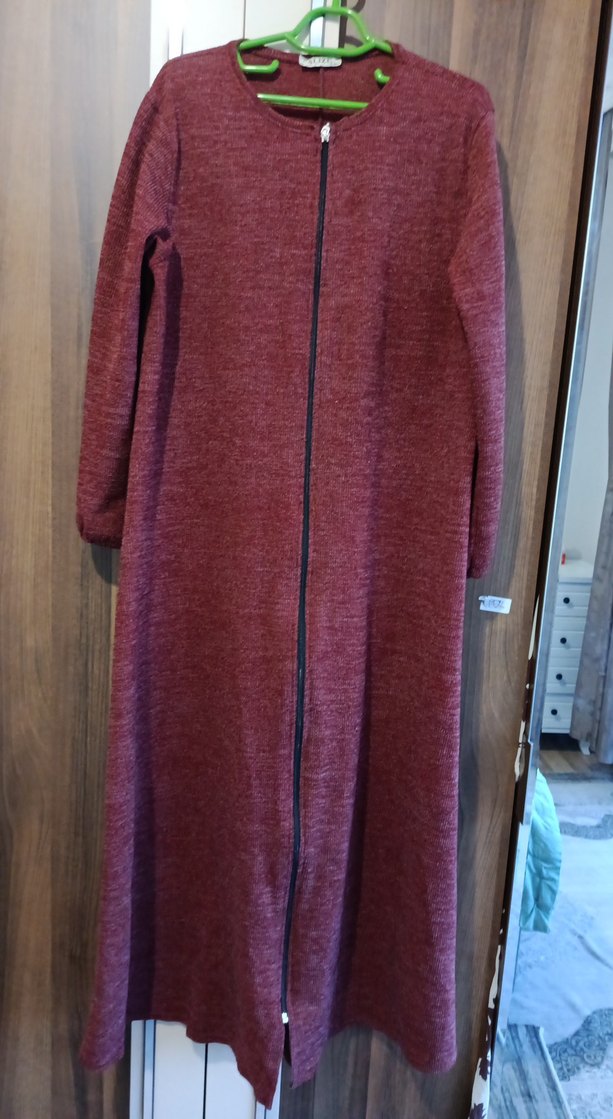 Bordo Fermuarlı Uzun Kadın Kaban - Görsel 2