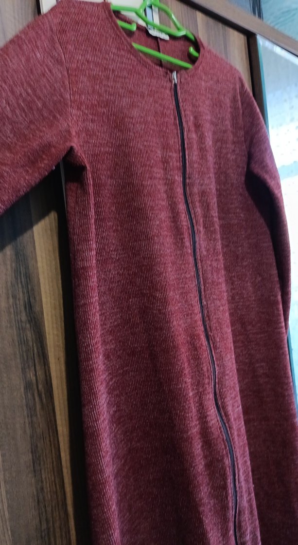 Bordo Fermuarlı Uzun Kadın Kaban - Görsel 5