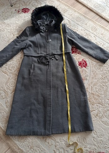 Gri Uzun Kürklü Kadın Kaban - Görsel 7