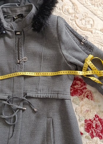 Gri Uzun Kürklü Kadın Kaban - Görsel 5