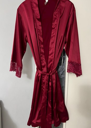 Bordo Midi Kadın Sabahlık Dantel Detaylı