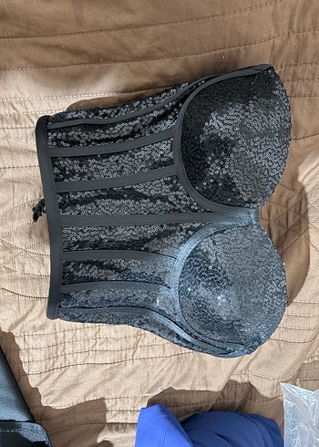 Siyah Payetli Straplez Mini Büstiyer - Görsel 2