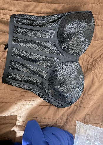 Siyah Payetli Straplez Mini Büstiyer - Görsel 3