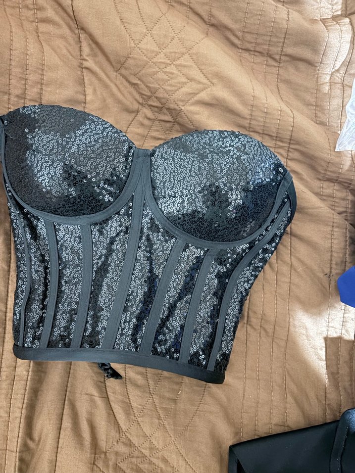Siyah Payetli Straplez Mini Büstiyer - Görsel 4