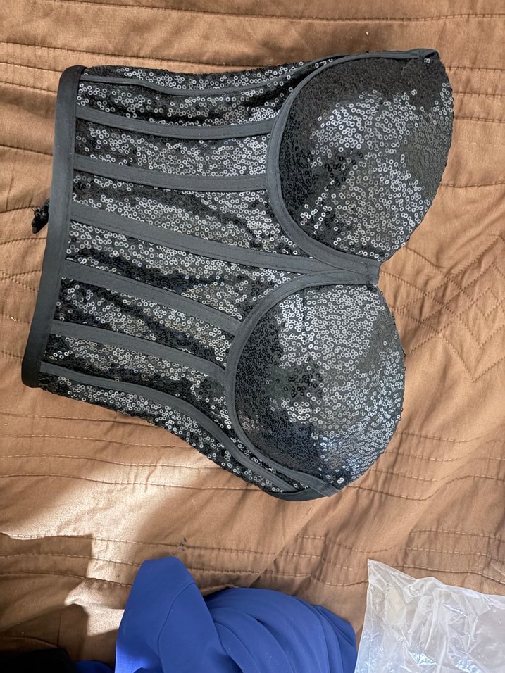 Siyah Payetli Straplez Mini Büstiyer - Görsel 3