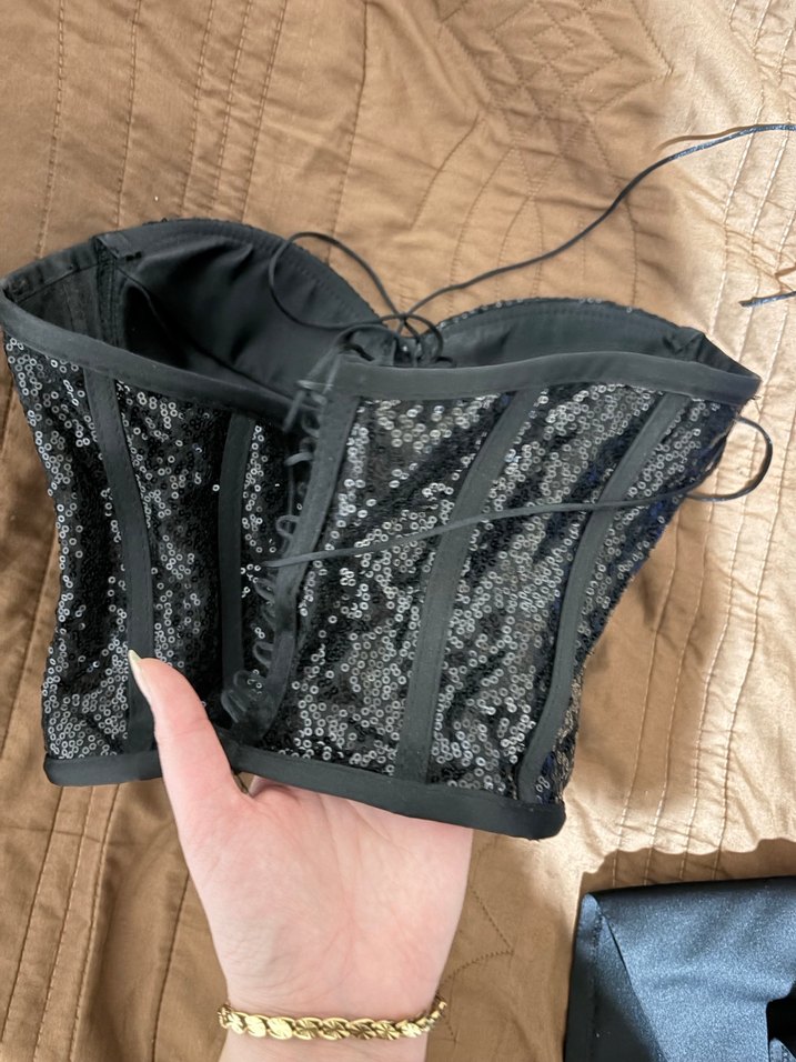 Siyah Payetli Straplez Mini Büstiyer - Görsel 5