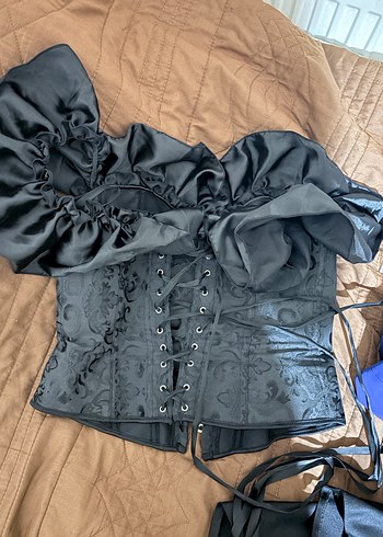 Nakışlı Siyah Midi  Korse gotik korse ayarlanabilir korse - Görsel 4