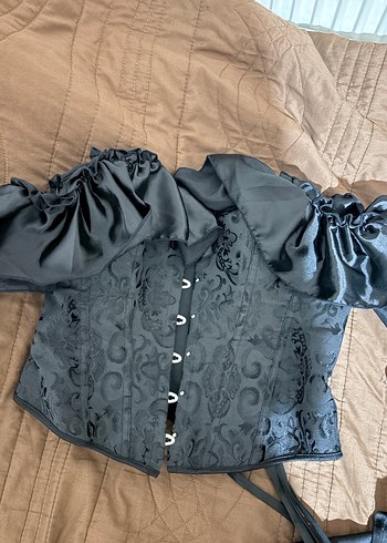 Nakışlı Siyah Midi  Korse gotik korse ayarlanabilir korse - Görsel 3