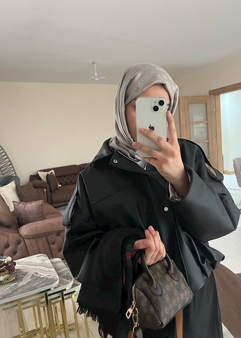 Siyah Kadın Deri Ceket Yüksek Yaka - Görsel 2