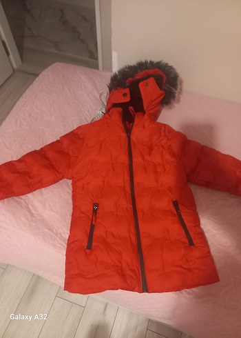 Kürklü Kırmızı Kız Çocuk Kışlık Mont - Görsel 2