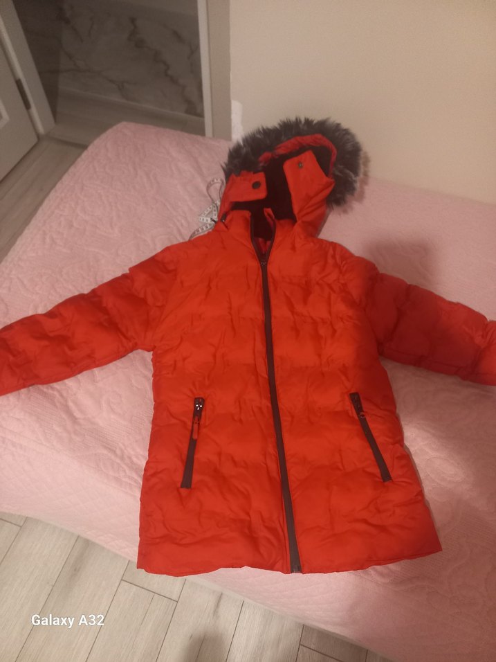 Kürklü Kırmızı Kız Çocuk Kışlık Mont - Görsel 2