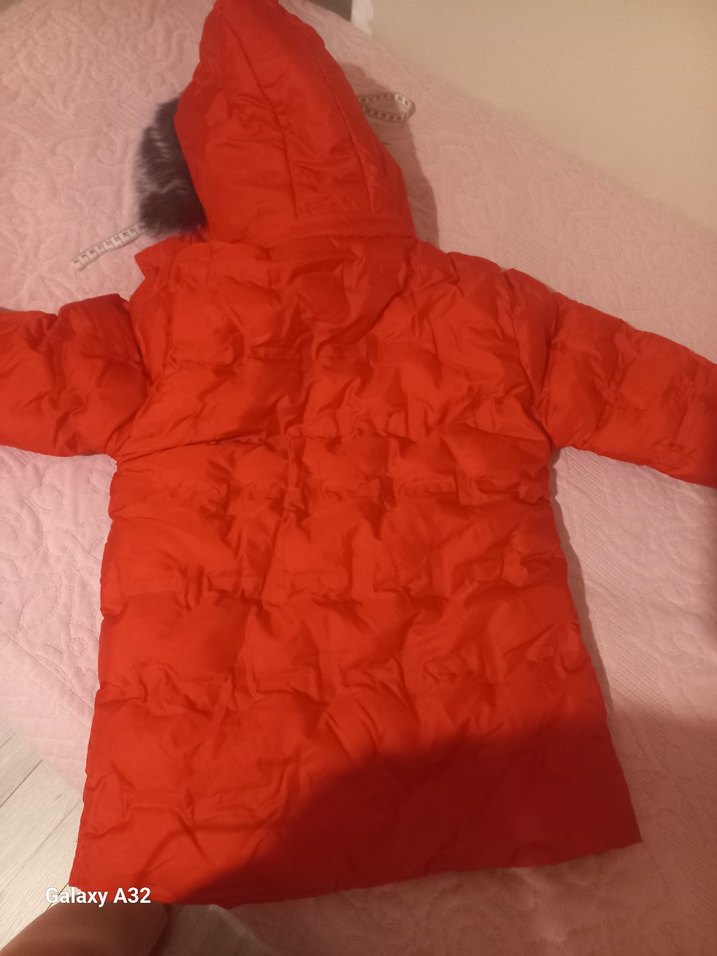Kürklü Kırmızı Kız Çocuk Kışlık Mont - Görsel 3