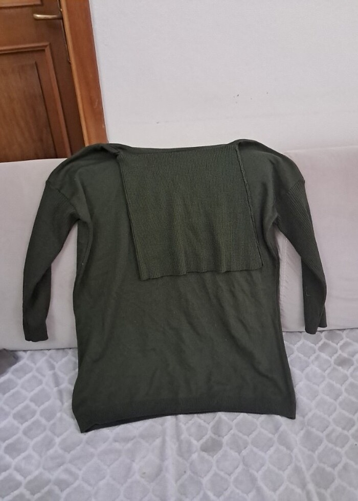 M beden haki kayık yaka kazak - Görsel 3