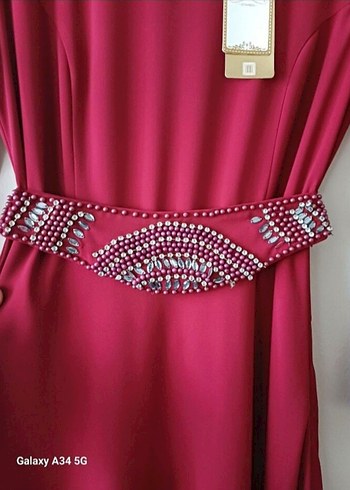 Bordo Drapeli Uzun Kol Tesettür Elbise - Görsel 5