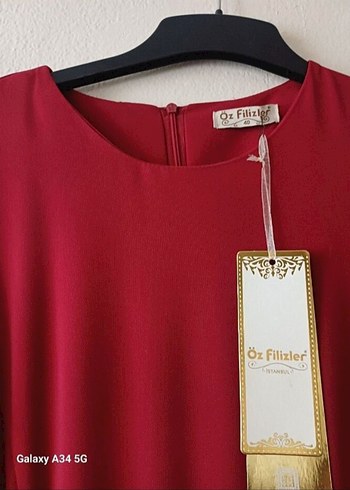 Bordo Drapeli Uzun Kol Tesettür Elbise - Görsel 6