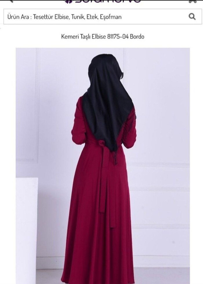 Bordo Drapeli Uzun Kol Tesettür Elbise - Görsel 2
