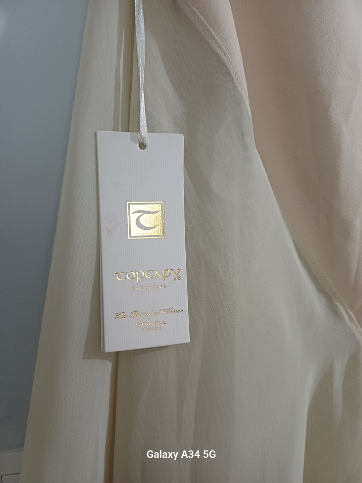 Bej Uzun Kolsuz Kadın Abiye Elbise - Görsel 5