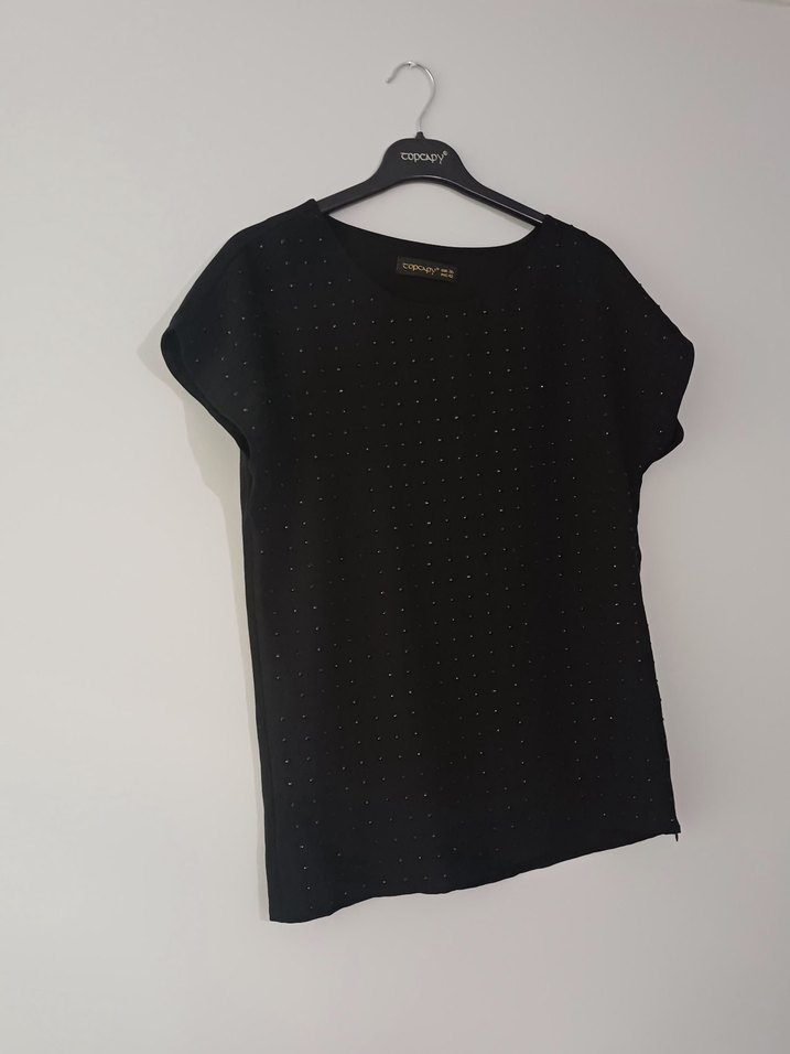 Siyah Payetli Kısa Kollu Salaş Tişört - Görsel 3