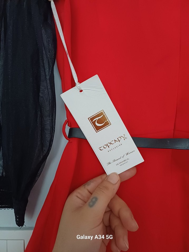 Kemerli Kırmızı Nakışlı Mini Bluz - Görsel 5