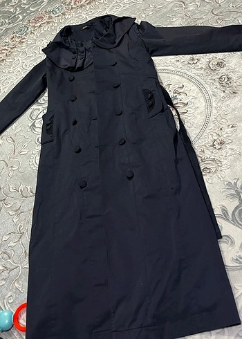 Kadın Lacivert Düğmeli Uzun Trençkot - Görsel 4