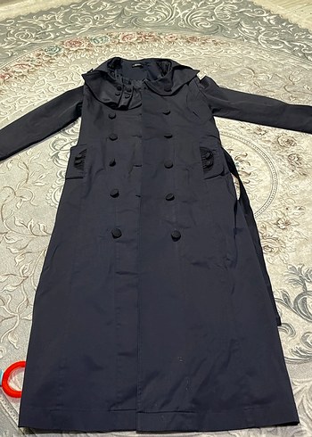 Kadın Lacivert Düğmeli Uzun Trençkot - Görsel 5