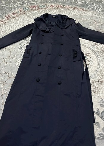 Kadın Lacivert Düğmeli Uzun Trençkot - Görsel 2