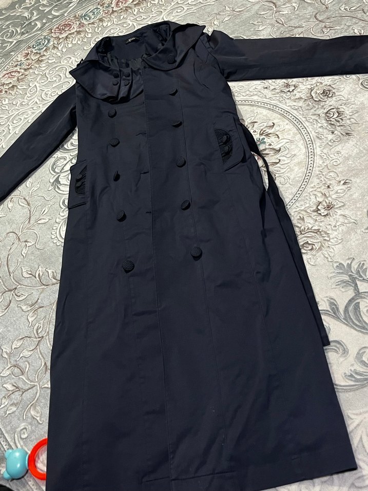 Kadın Lacivert Düğmeli Uzun Trençkot - Görsel 4