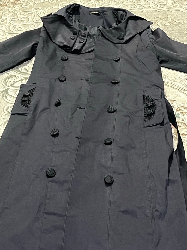 Kadın Lacivert Düğmeli Uzun Trençkot - Görsel 3