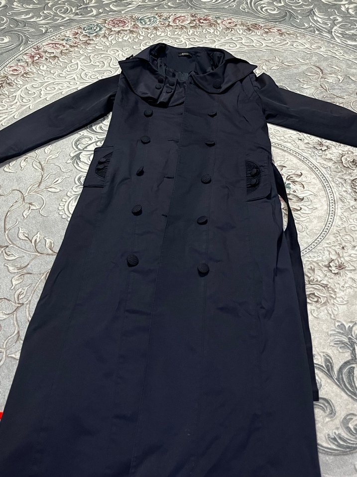 Kadın Lacivert Düğmeli Uzun Trençkot - Görsel 2