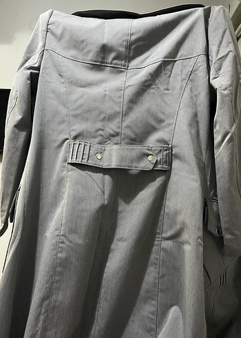 Gri Uzun Düğmeli Kadın Keten Kaban - Görsel 5