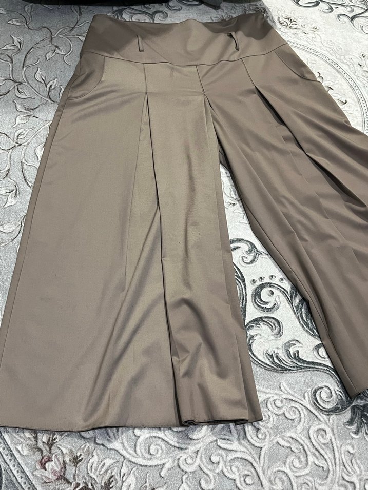 Bej Pilili Kadın Kumaş Pantolon yandan fermuarlı - Görsel 3